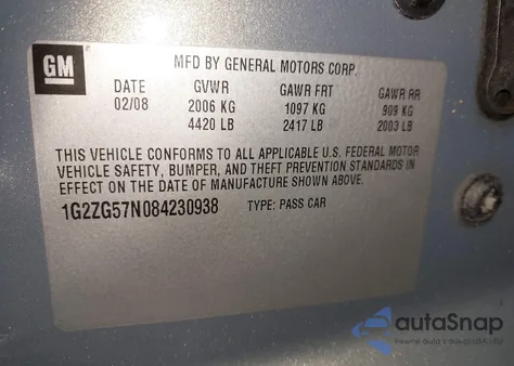 2008 Pontiac G6 z USA, uszkodzony, nr VIN 1G2ZG57N084230938